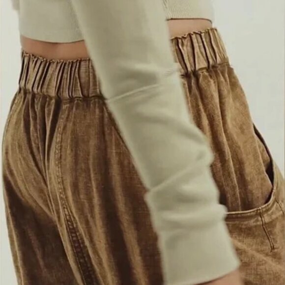 NWT FREE PEOPLE High Road Washed Pull-On Barrel Pants | Cumin MSRP $78 Size L - Picture 6 of 8